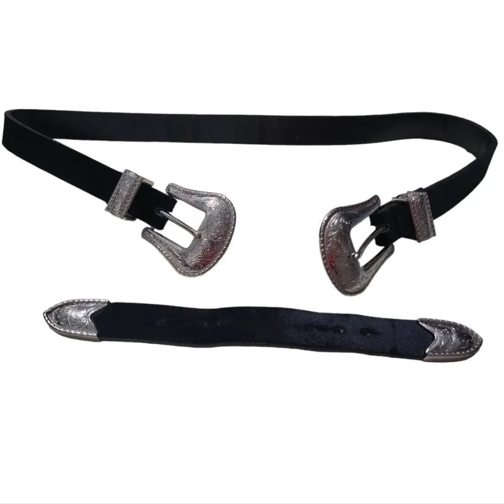 Gorgeous Double Buckle Velvet Leather S/M 89cm Filigree‎ Western Belt